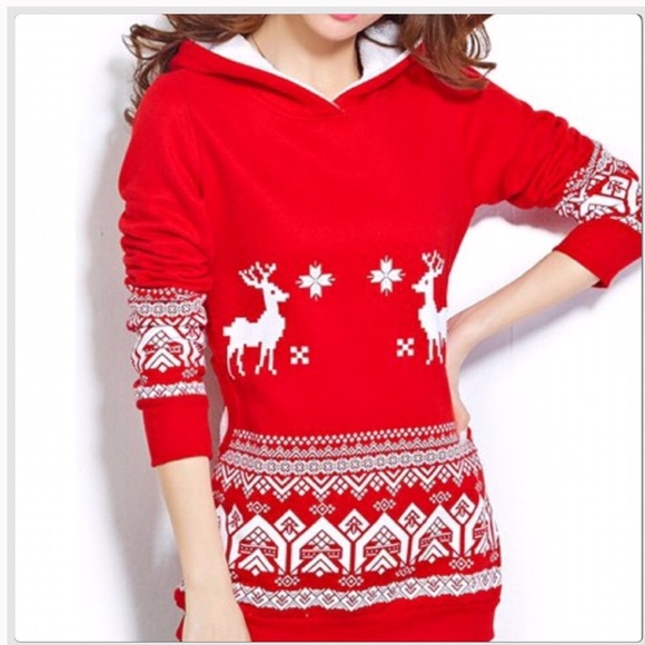 NWT Red Reindeer Hoodie Sweatshirt - Picture 3 of 5